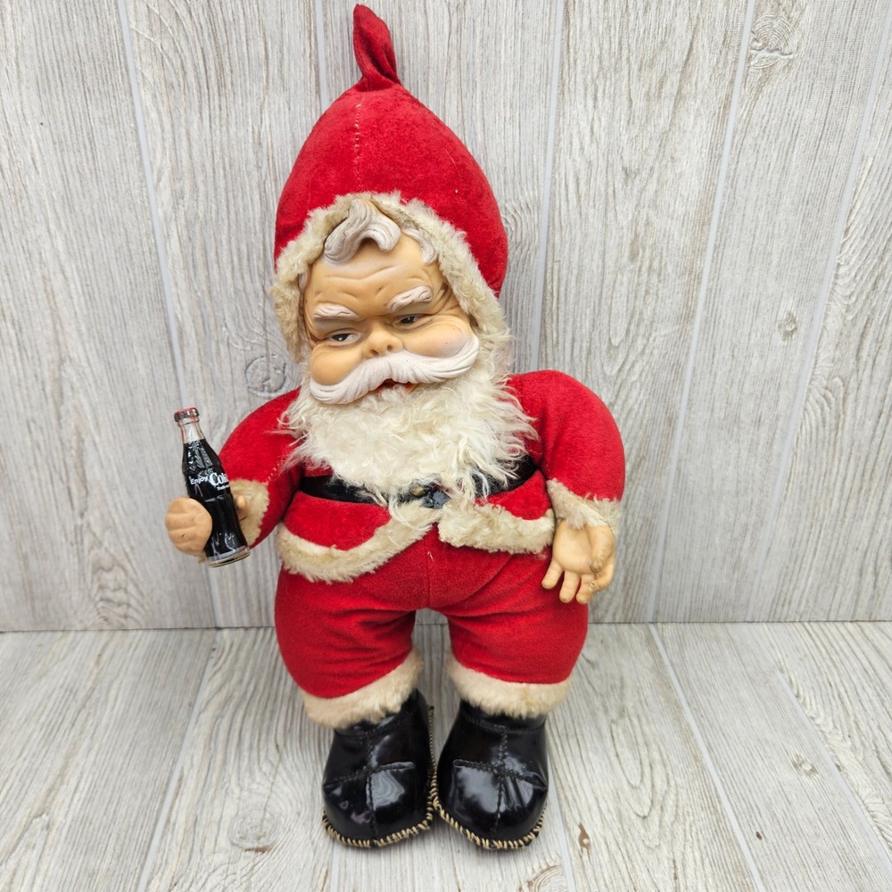 Vintage Rushton Star Band Santa Claus Plush Rubber Face Coca-Cola Bottle 17 Inch